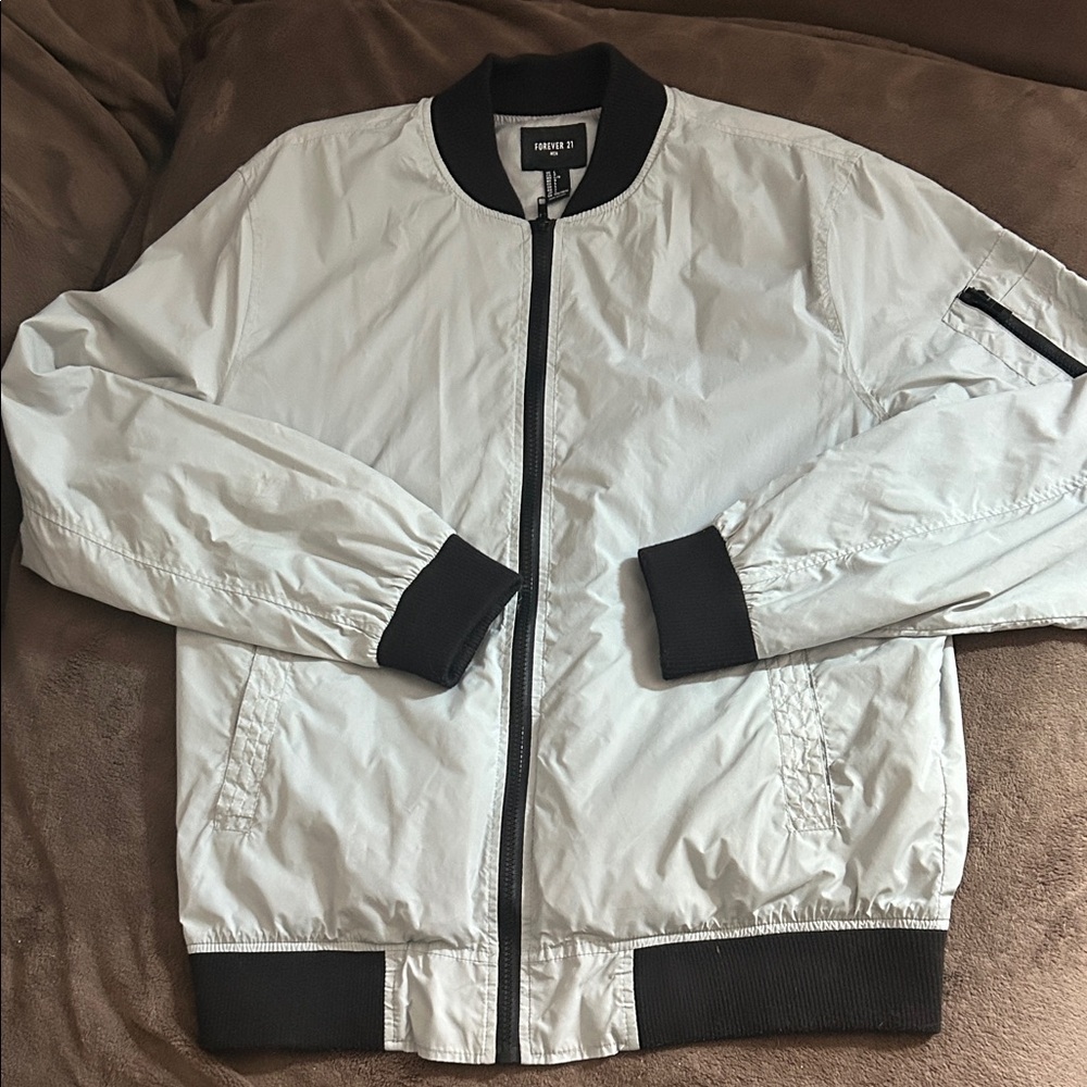 Forever 21 Gray Bomber Jacket with Black Accents